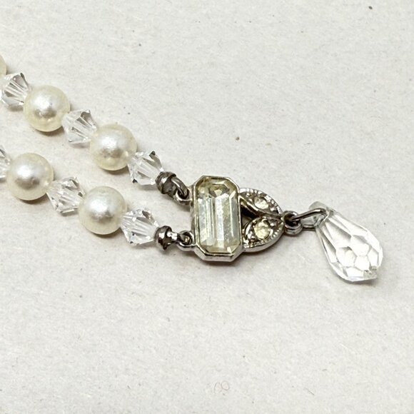 Vintage Faceted Crystal Bead Necklace‎ Faux Pearl Silver-Tone Classic Elegant - Picture 7 of 8